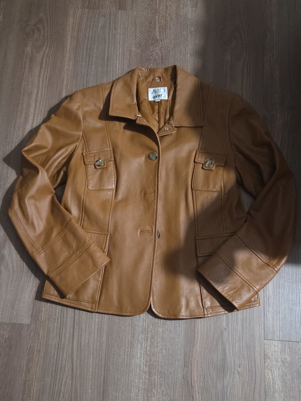 Vakko Brown Leather Button-Front Jacket
